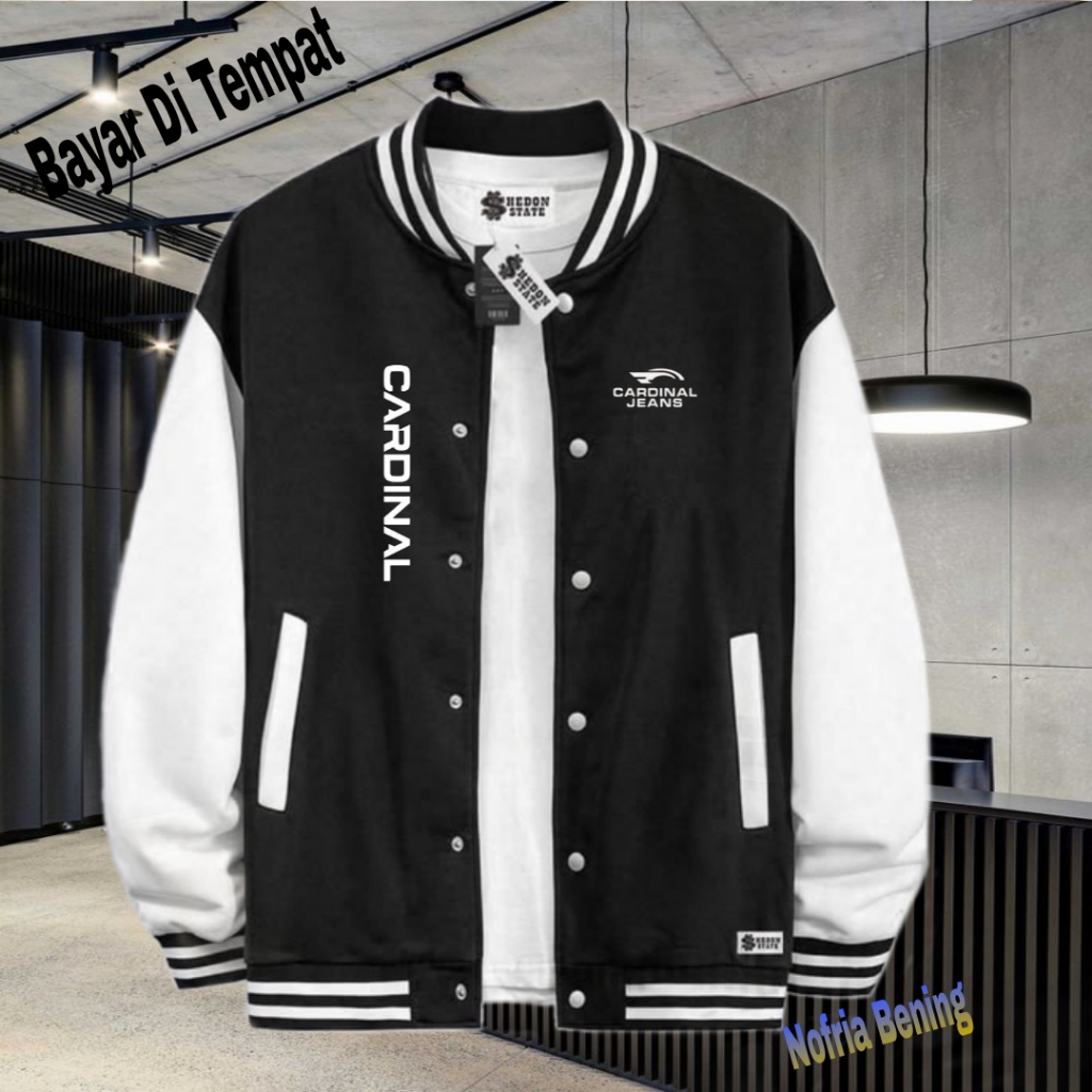 BISA COD Jaket Bomber Varsity Baseball Kancing Cardinal Jeans Kirka Text Putih Origin Premium Jaket 