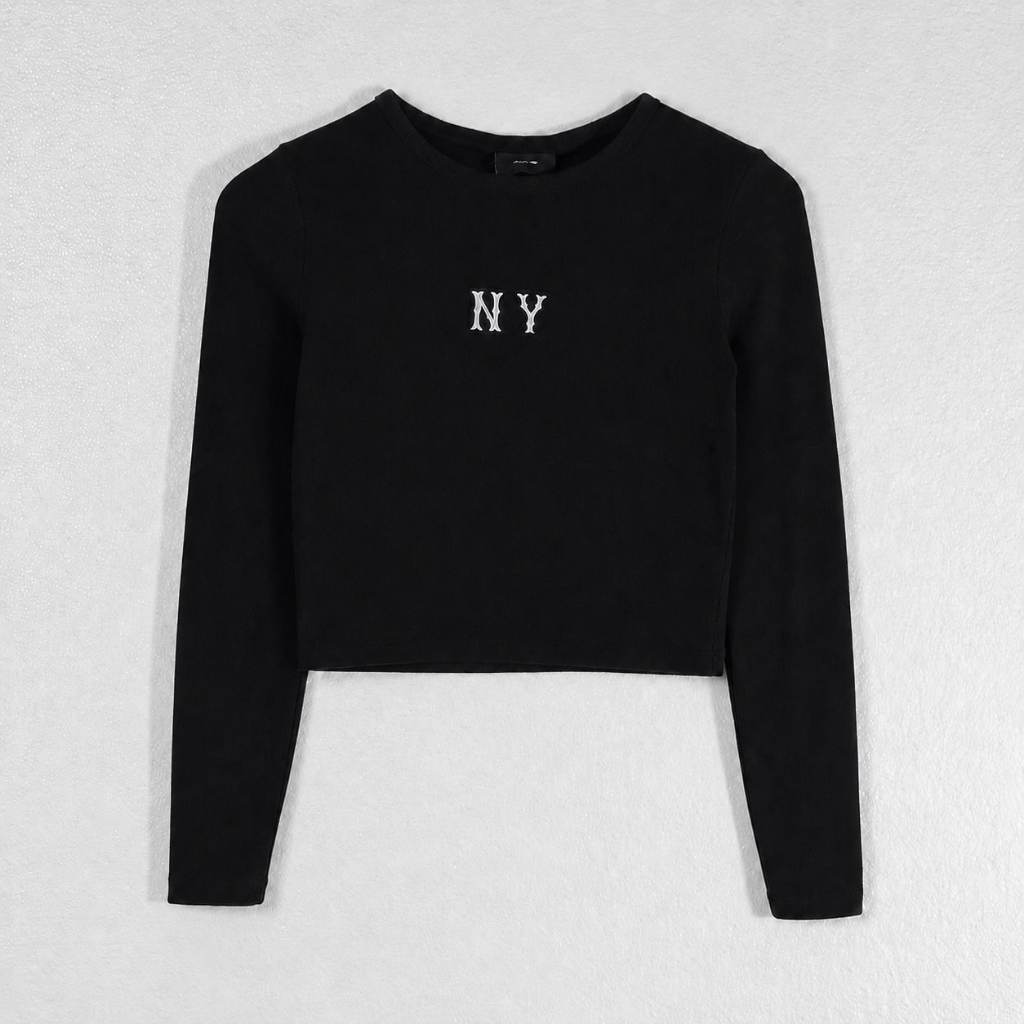 Kaos MLB NY EMBROIDERY WHITE BLACK LONG CROP TOP 100% ORIGINAL