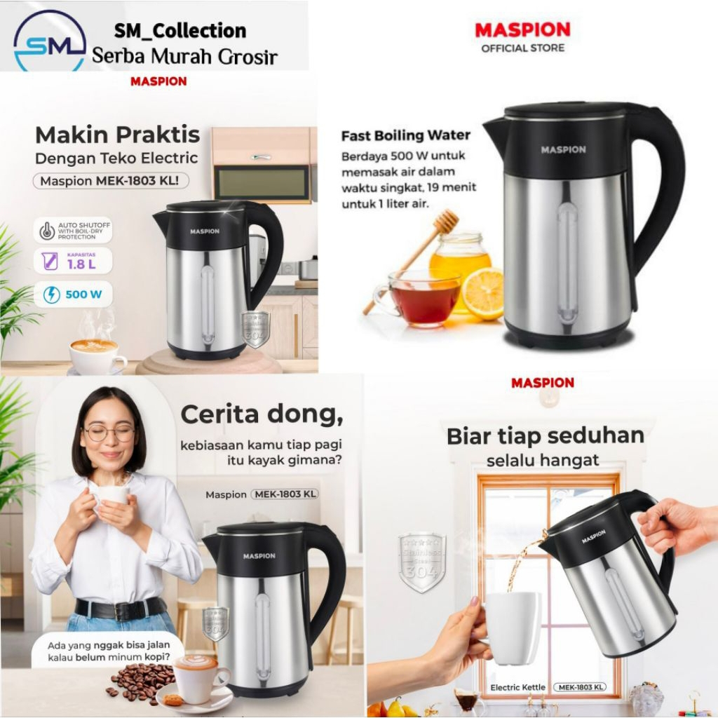 Elektrik kettle/teko pemanas air listrik/mug listrik/teko listrik maspion mek-1803
