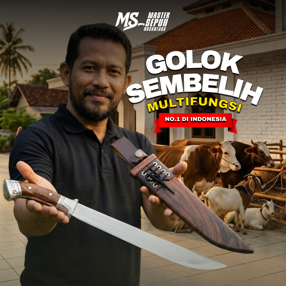 Master Sepuh | Golsem Ki Atep Baja Sup9 | Pisau Sembelih Sapi Daging | Sonokeling Premium