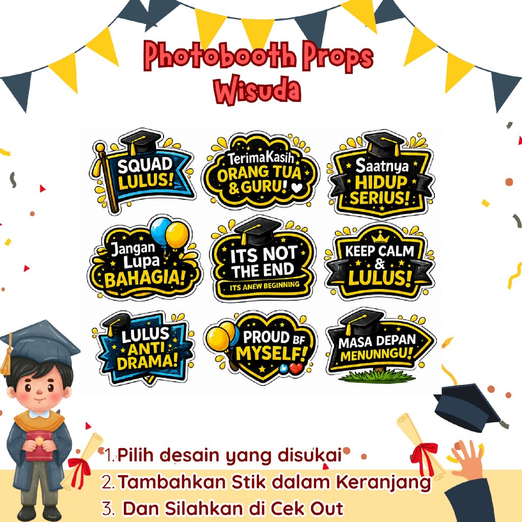 Photobooth Kelulusan Wisuda | MURAH - CUSTOM - TANPA PO | Photobooth Props | Hiasan Pegangan Foto ba