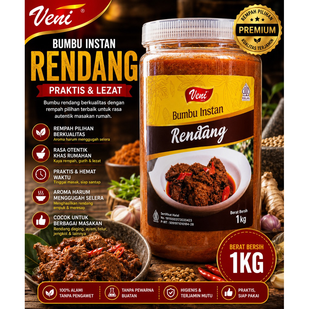 Bumbu Rendang Instan Veni 1kg | Bumbu Rendang Padang Asli Praktis Anti Gagal