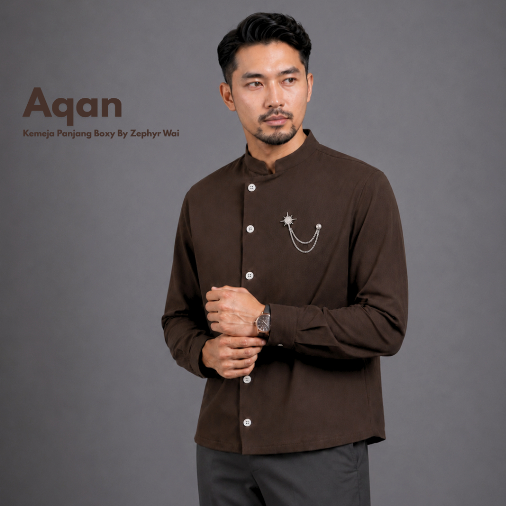 AQAN - Koko lengan panjang beskap polos boxy moderen baju formal kemeja pria raya undangan  lebaran