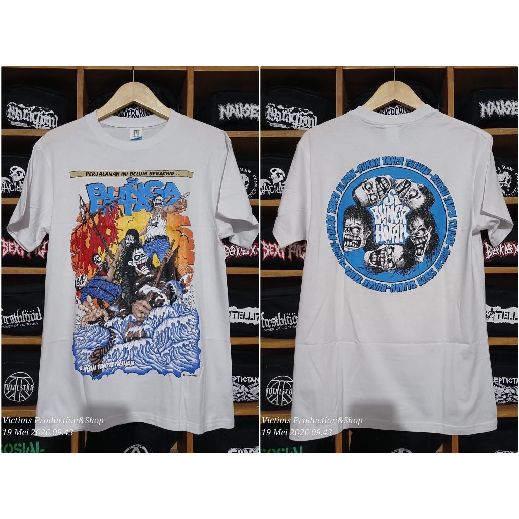 KAOS BAND PUNK ROCK OFFICIAL BUNGA HITAM WARNA PUTIH