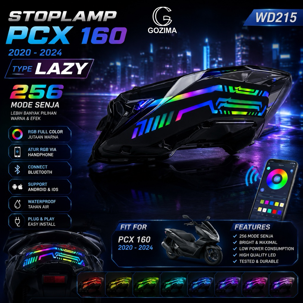 LAMPU STOPLAMP PCX 160 2021-2024 LAZY GOZIMA 256 MODE APLIKASI RGB SPW- WD215 FULL SET KOMPLIT
