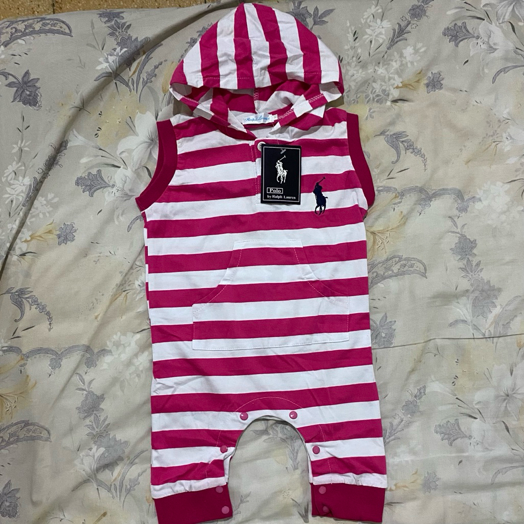 Jumper Hoodie Anak Garis Pink Putih Logo Polo (new)