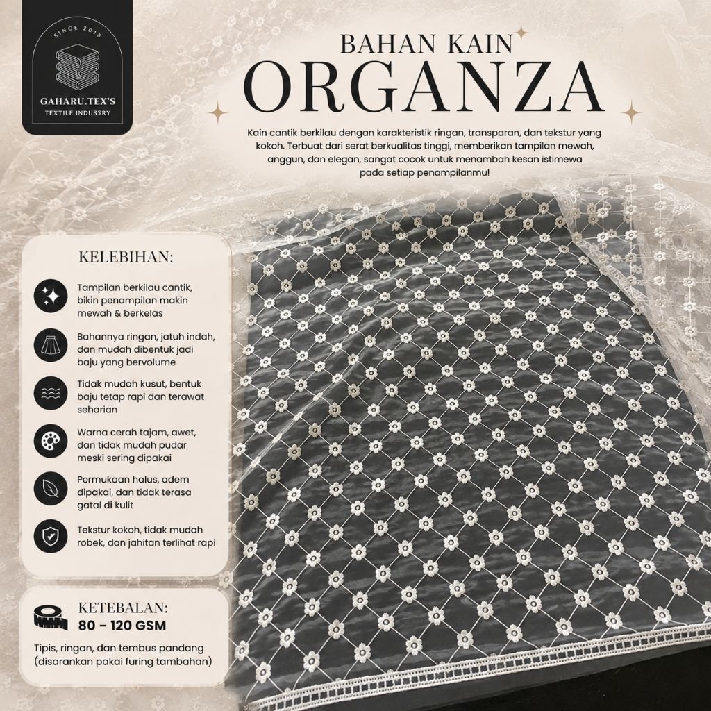 kain organza premium // kain organza meteran // kain organza bordir