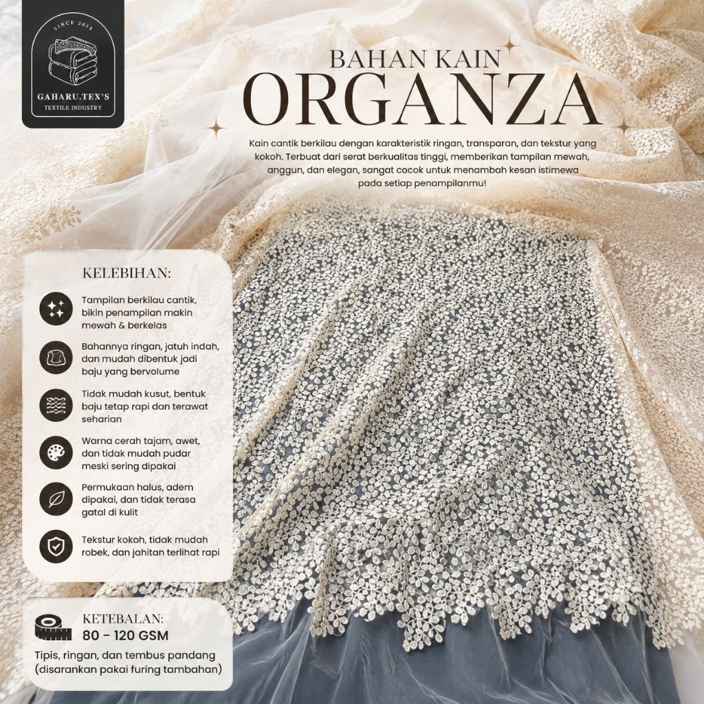 kain organza premium // kain organza meteran // kain organza bordir