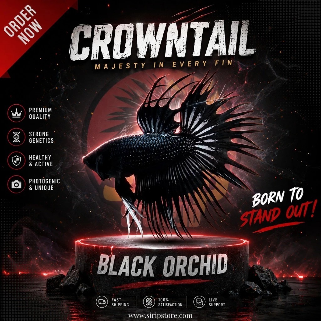 Crowntail Black Orchid Premium | Ikan Cupang Hias Dark Elegan | Siap Display & Koleksi