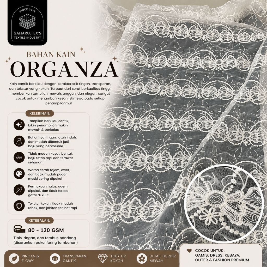 kain organza bordir // kain organza premium // kain organza meteran