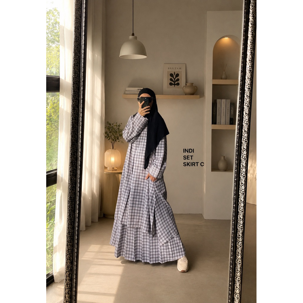 INDI SET SKIRT | LONG TUNIK LD 110 SET ROK KOTAK KOTAK