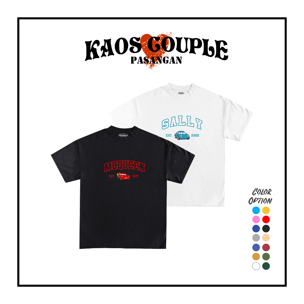 Kaos Couple Cars Mcqueen & Sally V3 Baju Couple Cars Lighting Embroidery Kaos Couple Pasangan Pria &