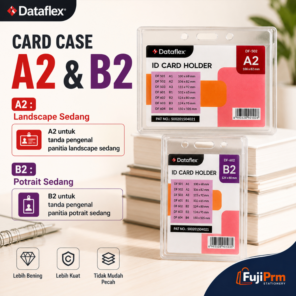 Card Case Dataflex ID Card Holder A2 & B2 | Tempat Kartu Panitia KTP ID Card Transparan Original