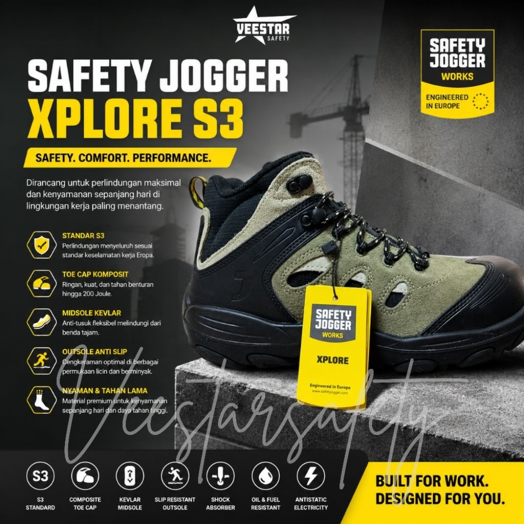 [ORIGINAL] Safety Jogger XPLORE S3 - Waterproof, Metal Free, Sporty Safety Shoes‎