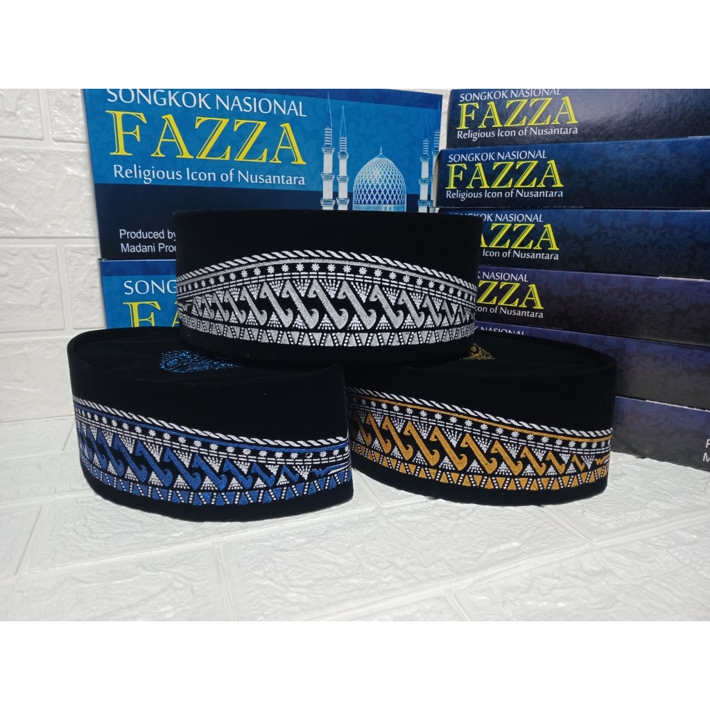 SONGKOK BATIK Peci Kopiah Hitam Motif Nasional Berkualitas Dewasa Anak Biru Silver Emas