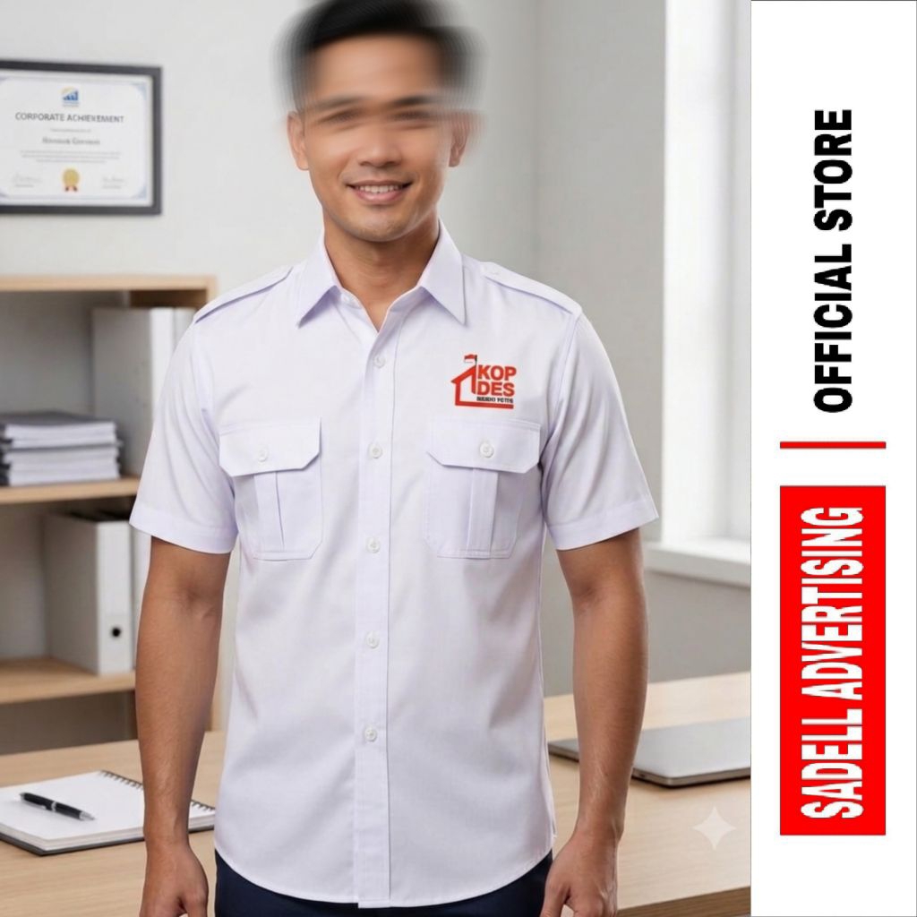 KOPDES Kemeja KOPDES Seragam Koperasi Desa Merah Putih PDH Lengan Pendek Pria Bordir