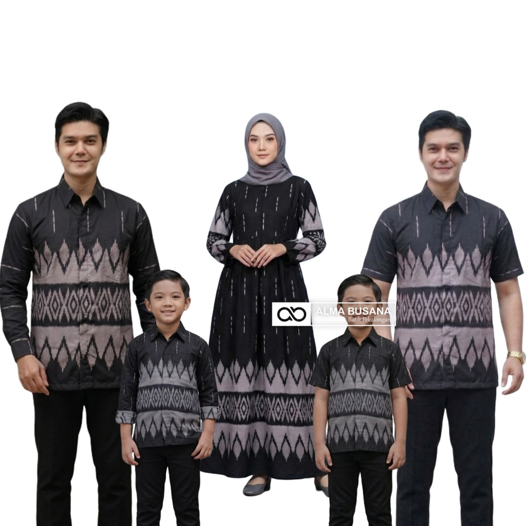 Baju Batik Couple Keluarga Ayah Ibu Anak Songket Nagita Hitam Abu-Abu Gamis Batik Couple Pasangan Su