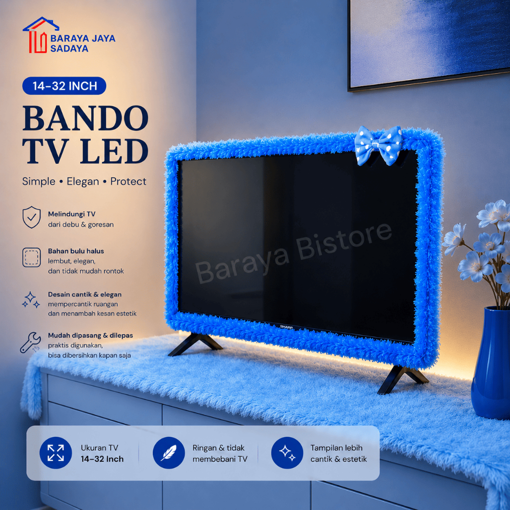 Taplak Meja TV Bulu Rasfur + Bando TV LED Pita Karakter Ukuran 14 - 32 Inch Set Meja TV Minimalis