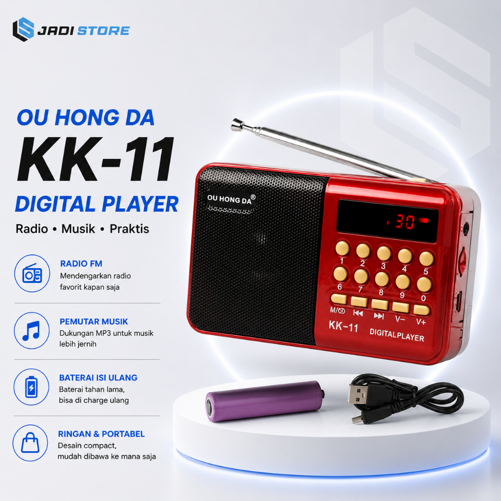 Portable FM Radio Player Speaker TF Card Radio Charge Mini Micro SD USB AUX KK-11 Baterai 18650