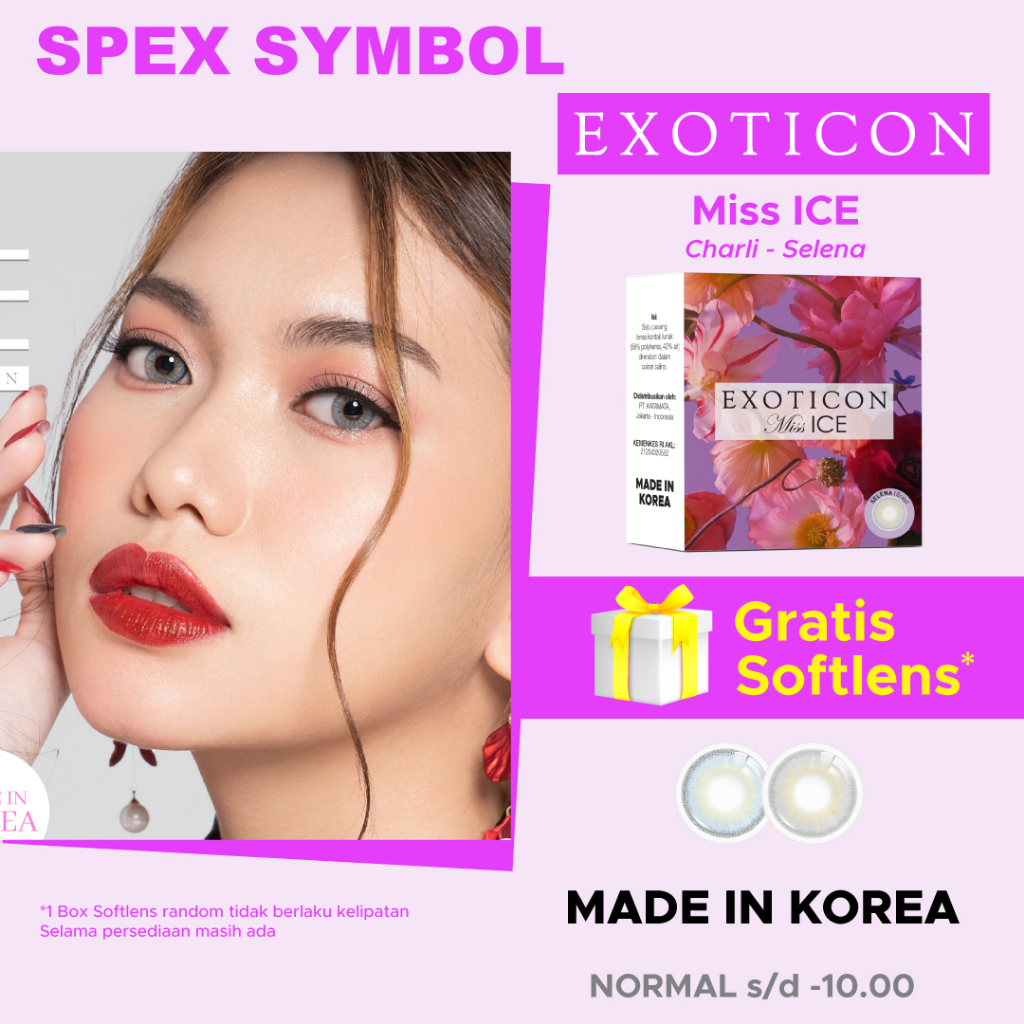 Spex Symbol Softlens Miss Ice Selena (Grey) | Charli (Blue) By Exoticon