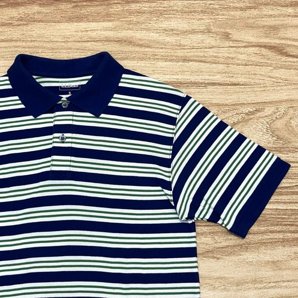 Polo Shirt L.L. BEAN Striped Blue Green White (L)