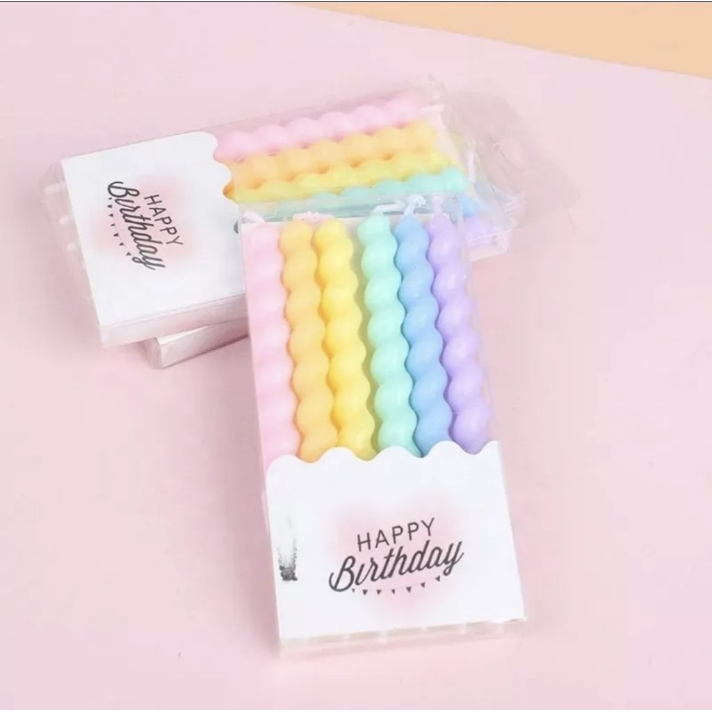 Set lilin ulir chubby warna pastel macaron candle candles cake topper toper hiasan dekorasi cupcake 