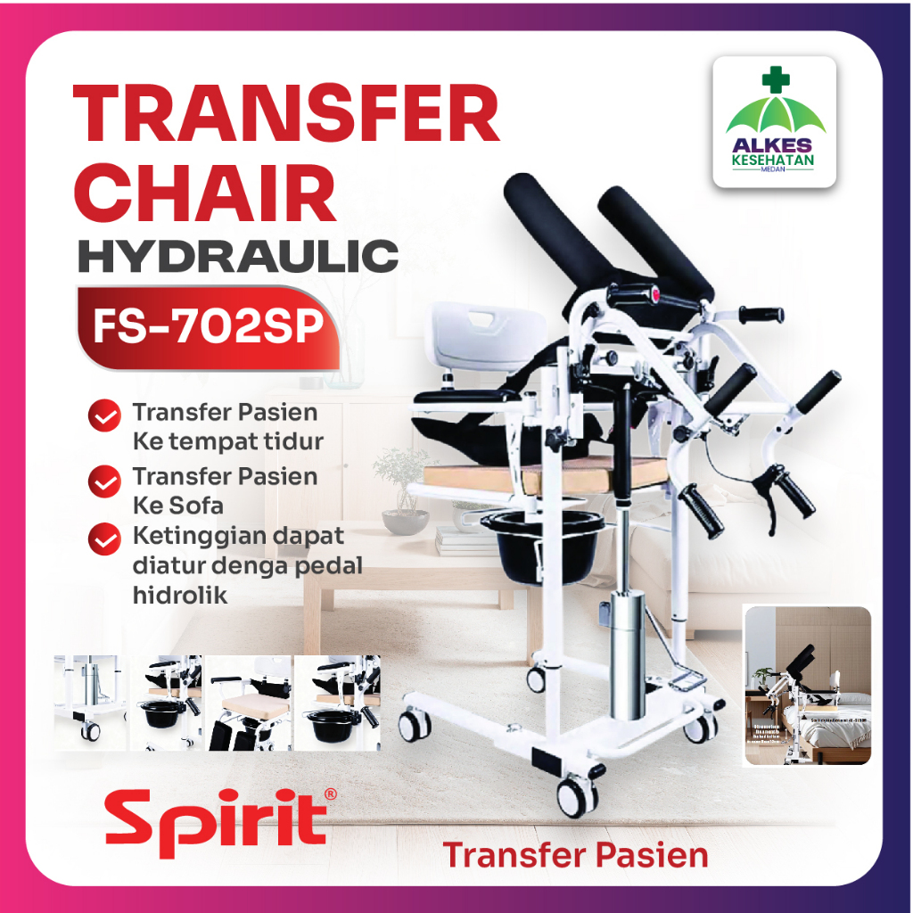 SPIRIT I Transfer Chair Pasien Hidrolik FS702SP + Commode Chair l Kursi Roda Transfer + Tempat BAB