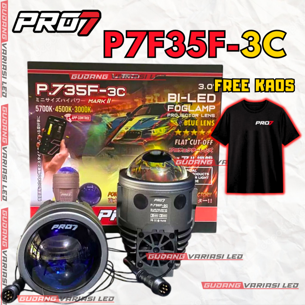 FOGLAMP BILED PRO7 P.735F-3C Mark II  3 Warna Bluetooth APP  P735 - 3C Mark 2  P 735 F 3C MK2 BILED 
