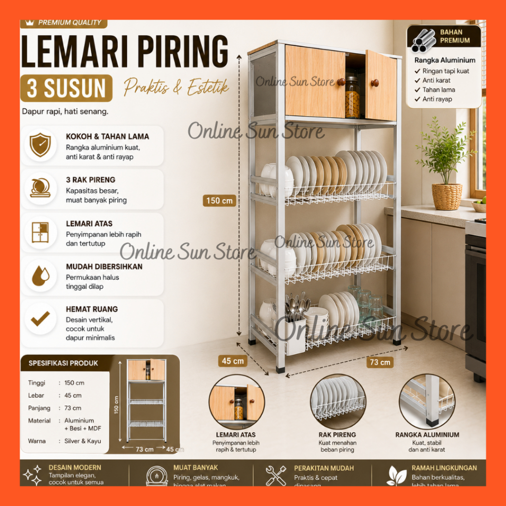 Lemari Dapur Lemari Piring Rak Piring Dapur Serbaguna Lemari Dapur Aluminium Besi Minimalis