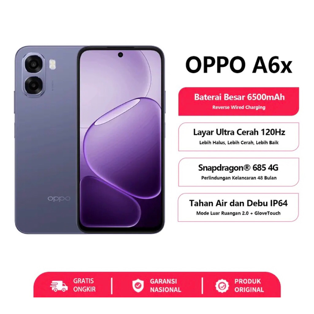 Oppo A6x RAM 8/128GB / 6/256GB 4/128GB 4/64GB 6500mAh Garansi Resmi
