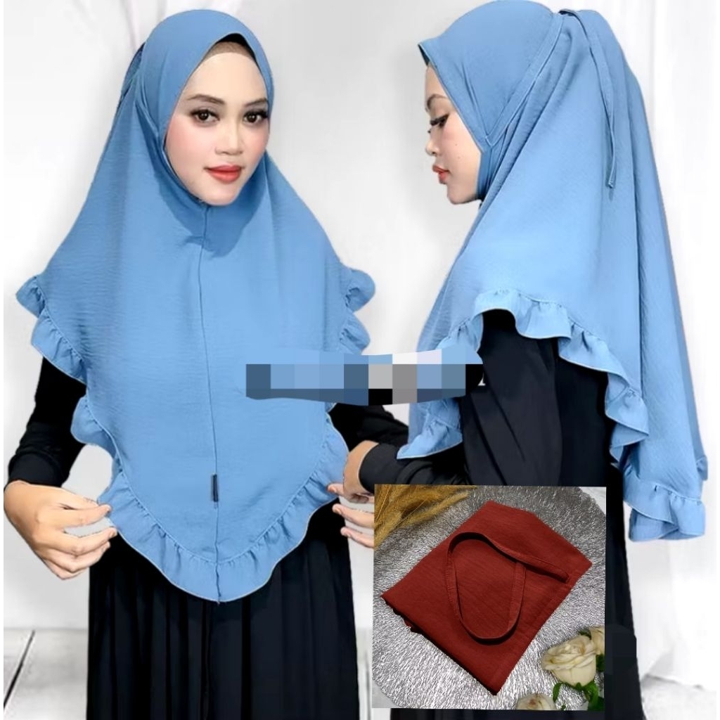 Bergo tali crinkle warna bata