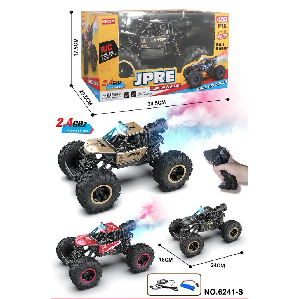 Mainan Mobil RC Remot Kontrol JPRE Rock Explorer 4WD Monster Truck Keluar Asap Lampu LED - Mobilan A