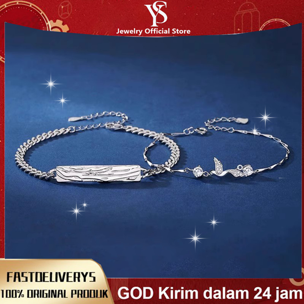 YSJEWELRY Gelang Pasangan Mewah Perak Asli Anti Karat Cocok Pria & Wanita Bisa Diatur Free Box Bludr