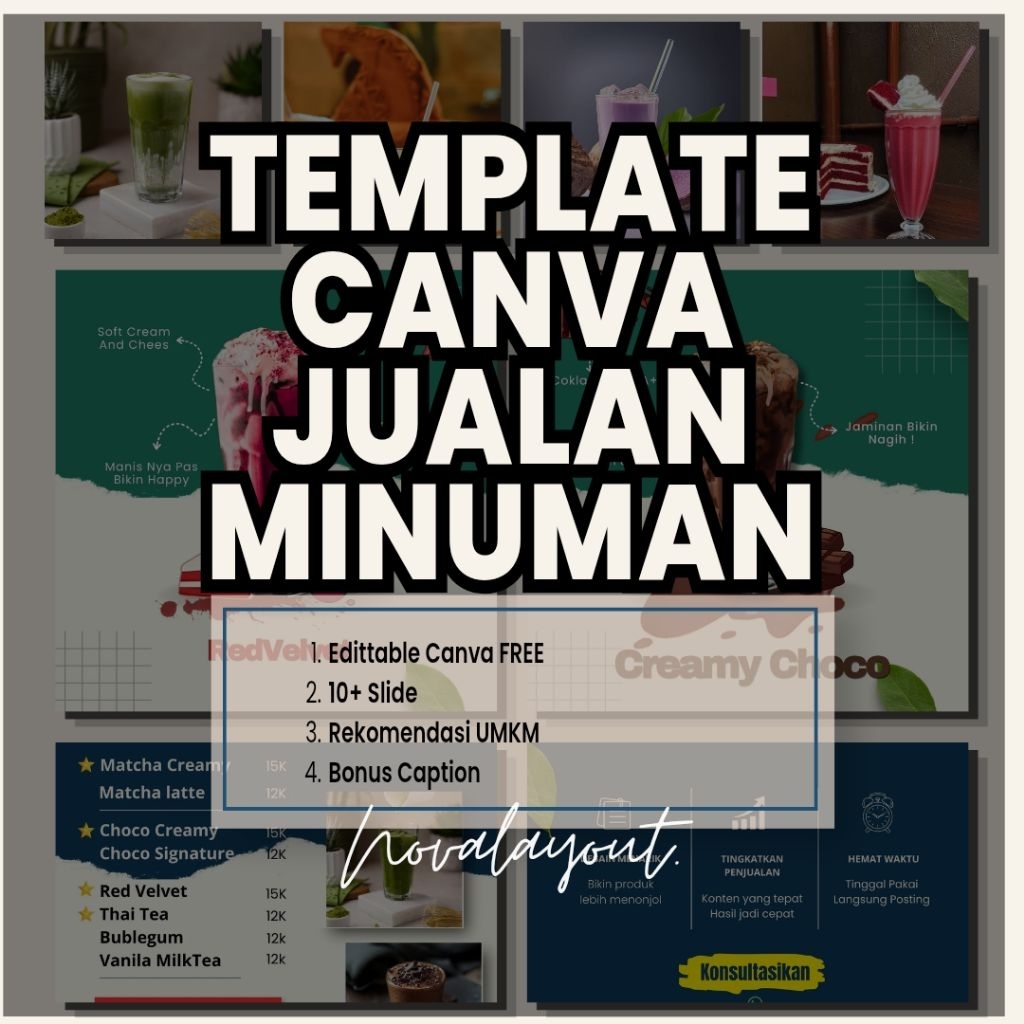 TEMPLATE CANVA JUALAN MINUMAN | Editable HP | Canva Free | Feed Instagram UMKM Cafe Boba Thai Tea