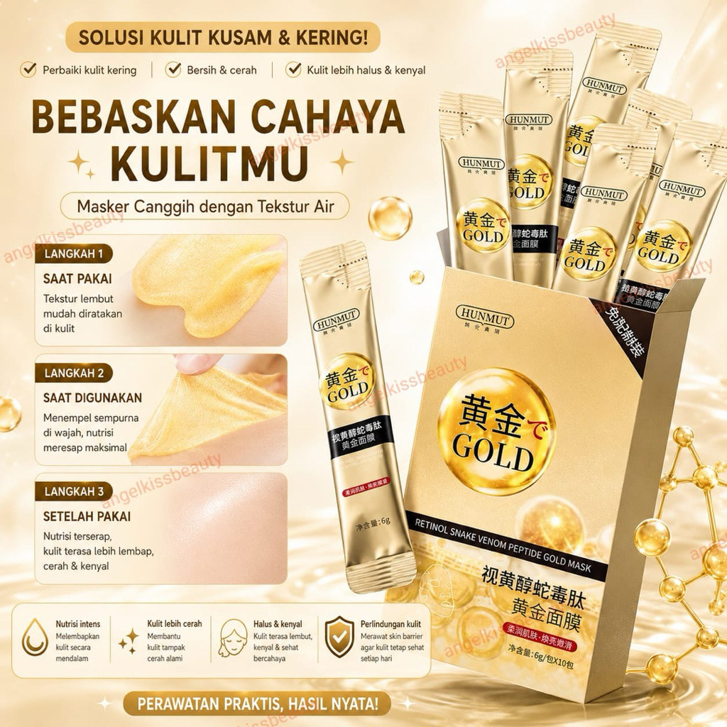 Masker Retinol Hunmui Gold Peel Off Mask Anti Aging Collagen Dan Flek 100% Original Collagen Masker 