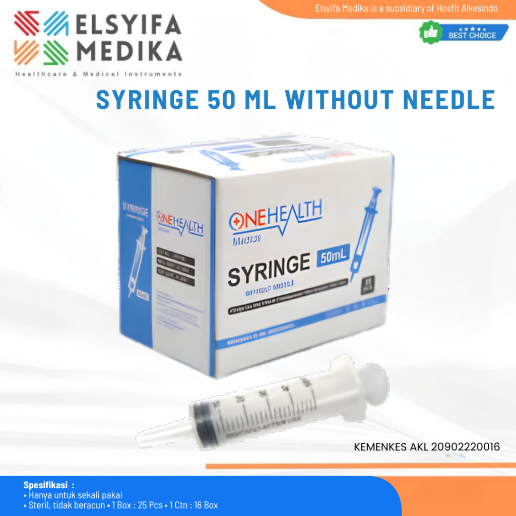 ONEHEALTH Disposable 18G x 1 1/2" Luer Lock (Needle Sided) Syringe 50 ML