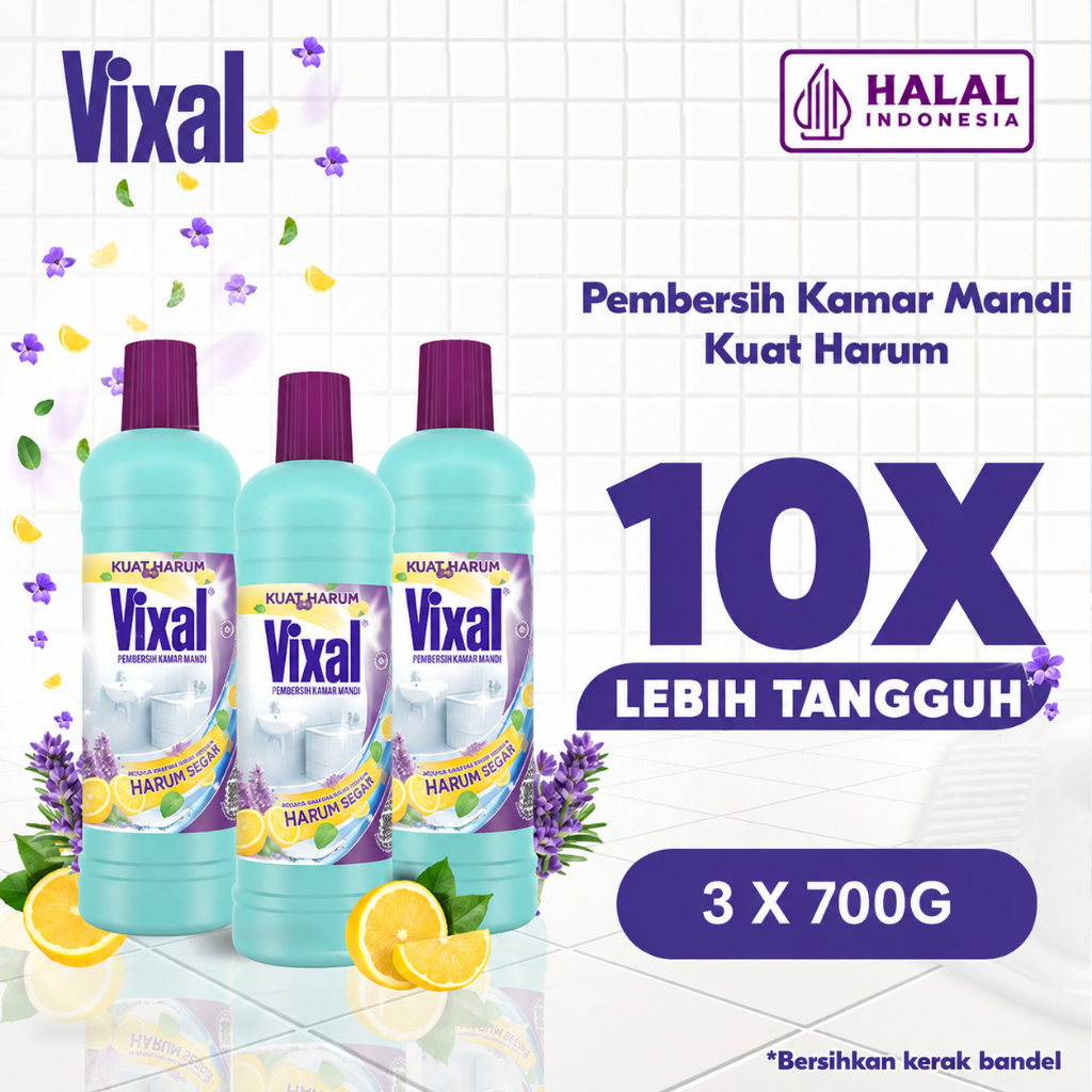 Vixal Pembersih Porselen & Kamar Mandi HCl Anti Kerak Bandel Kuat Harum 700G x3