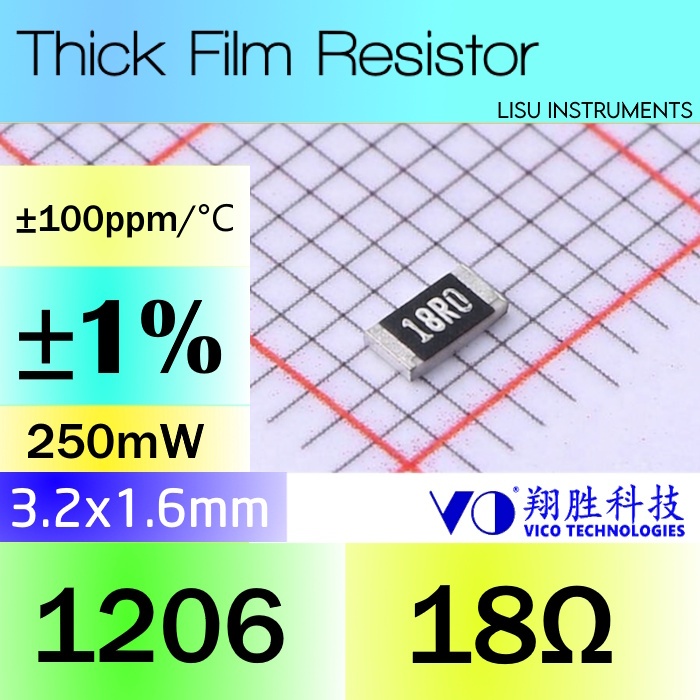 18R 1206 ±1% 250mW SMD Thick Film Resistor 18R 18R0 VO SCR1206F18R