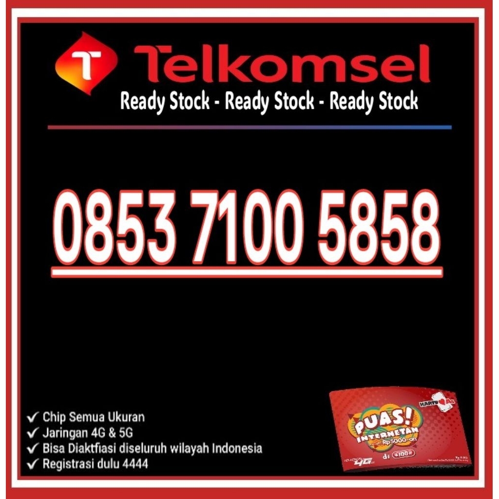 NOMOR CANTIK TELKOMSEL AS 4G LTE 5858 - O853 7100 5858