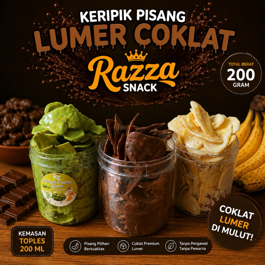 Keripik Pisang Coklat Lumer/kripik Pisang Lumer Toples 600ml 200gr