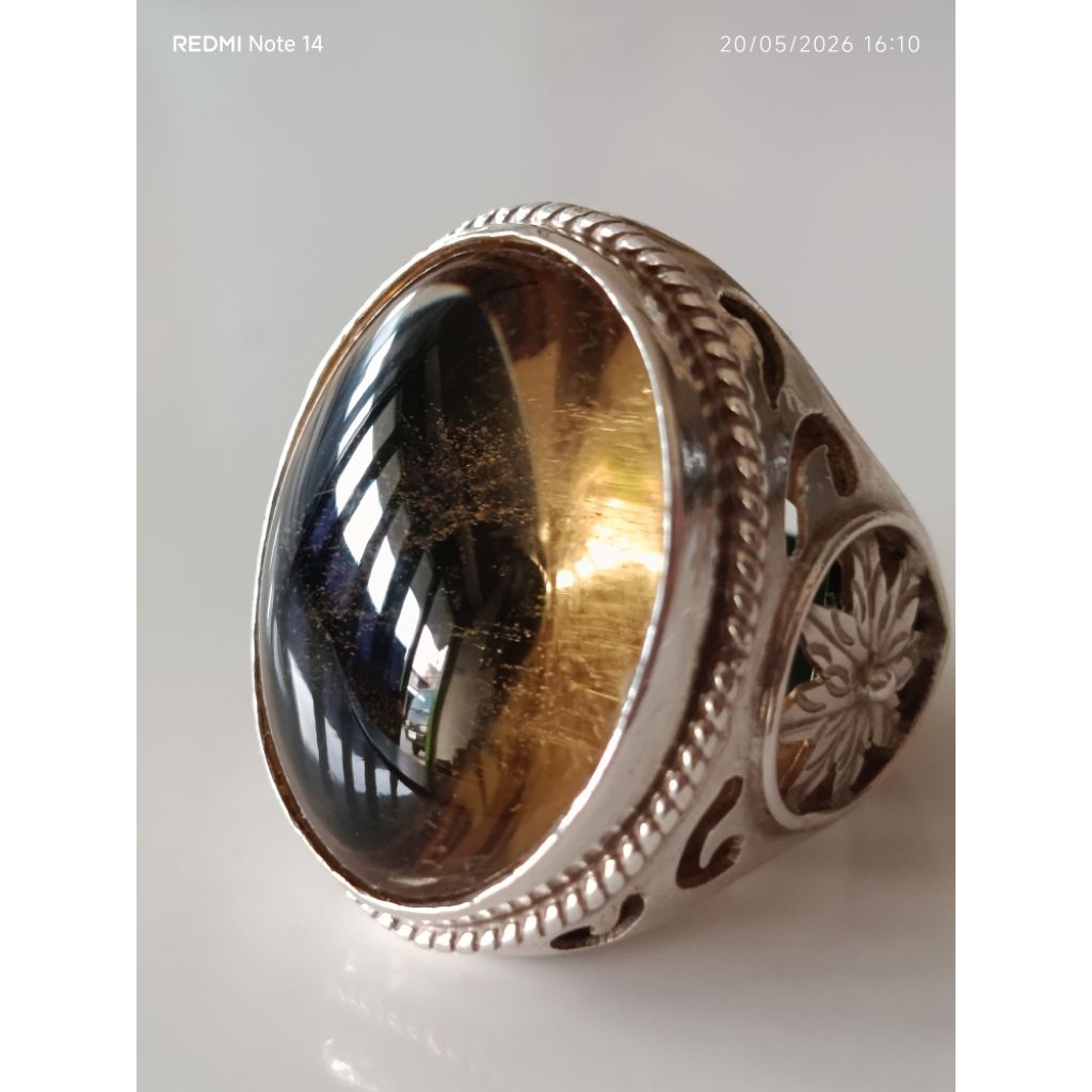 batu yakut,yellow citrine, quartz kuning, kecubung bensin ring perak jumbo