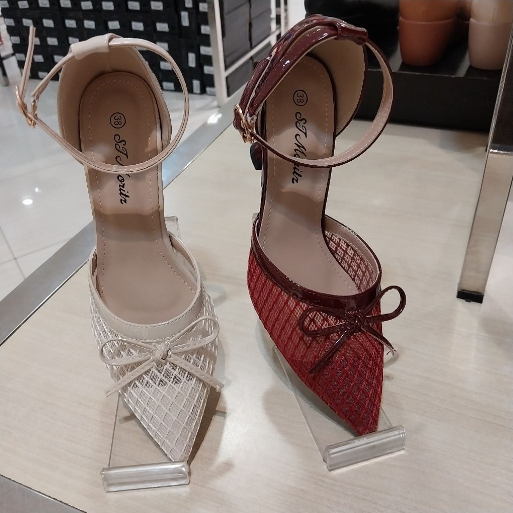 sepatu selop/mules heels pesta wanita 8cm ST.MORITZ ori