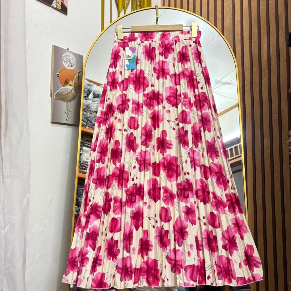 ROK PLISKET HYGET PREMIUM PAYUNG GRADASI MOTIF BUNGA-BUNGA / ROK PLISKET BUNGA SKIRT ROK PANJANG