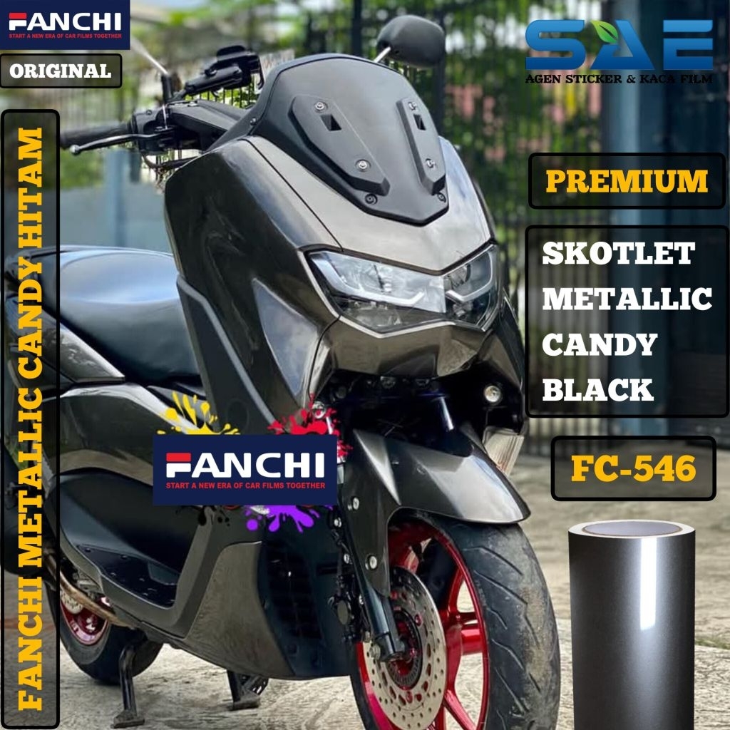Skotlet Black Hitam Glossy Metallik Candy Sticker Motor Fanchi Premium