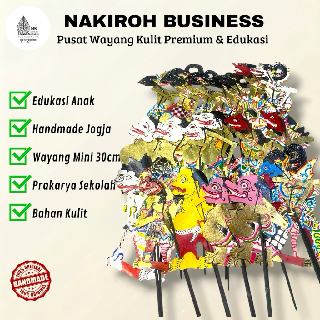 NAKIROHBUSINESS Wayang Kulit ASLI Mini Ukuran 30cm / PAKET WAYANG Mini Asli Kulit Sapi Tebal Segala 
