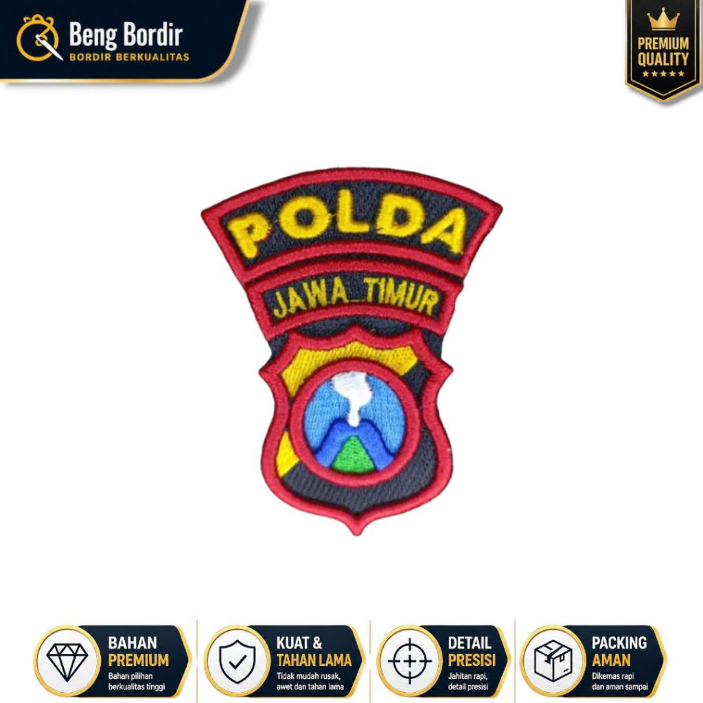 Bet Polda Jatim//Logo Polda Jatim Bordir Timbul