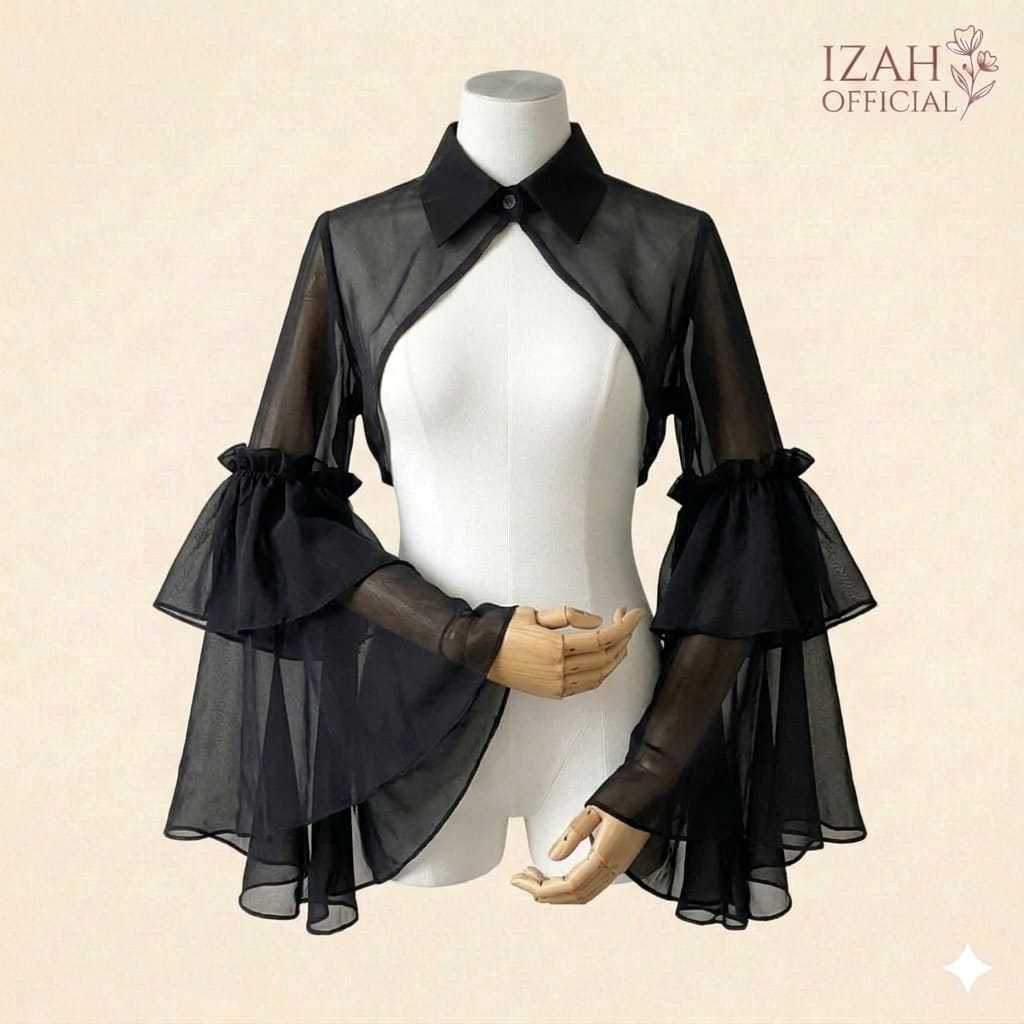 Izah Kemeja wanita Flare chiffon 2 layer sleeve crop top korean style ZH960