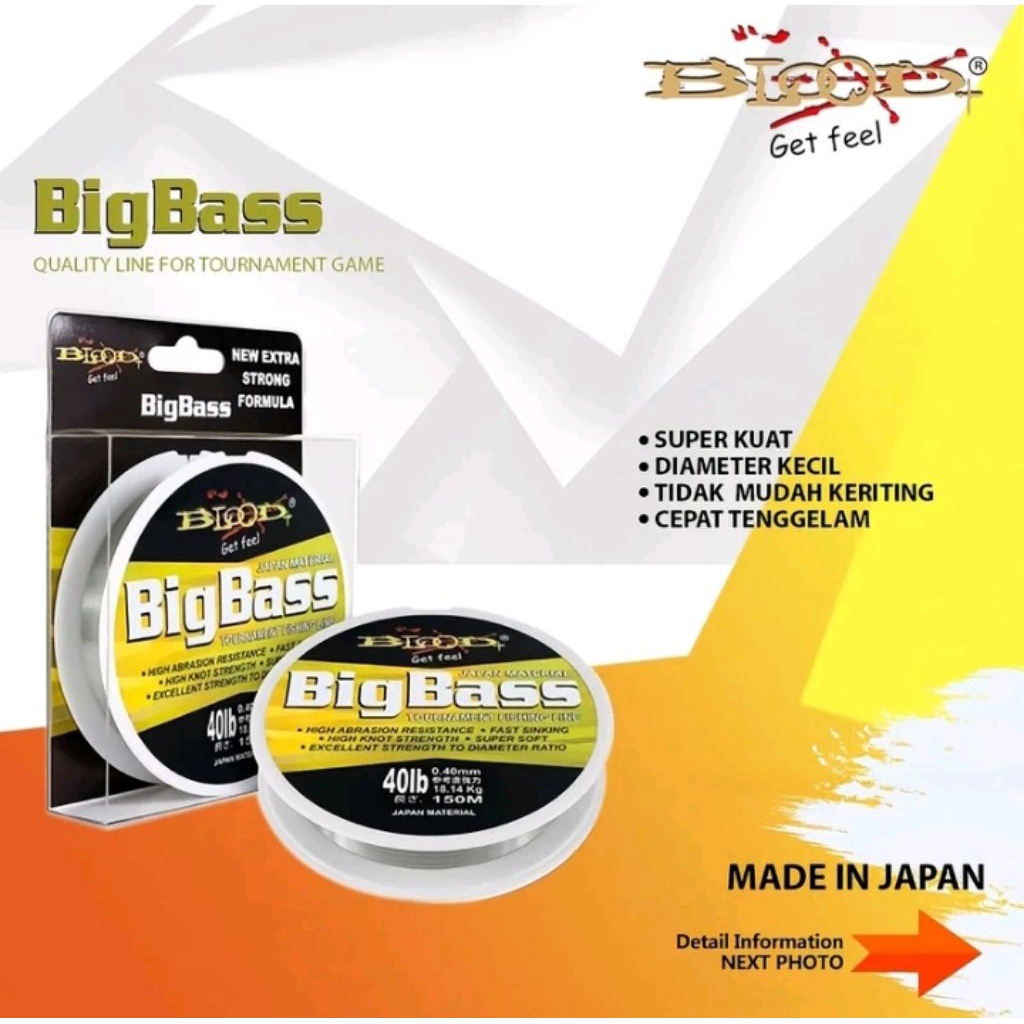 Senar pancing Blood Big Bass light grey 150 Meter Original