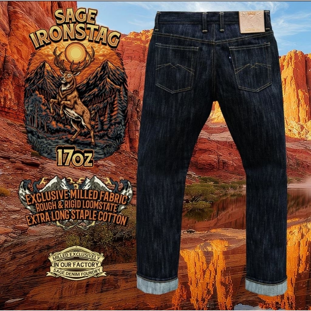 Sage Denim Ironstag 17oz unsanforized sz 34 fit 32 slim straight