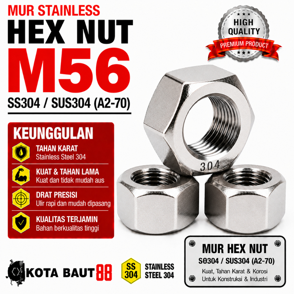 SS304 Mur M56 / Mur Stainless M56 / Hex Nut M56 SUS304 / A2-70